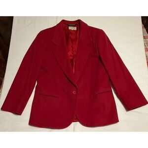VTG LL Bean Red Wool Cashmere Blend Blazer Jacket Womens 8P Petite Made in US